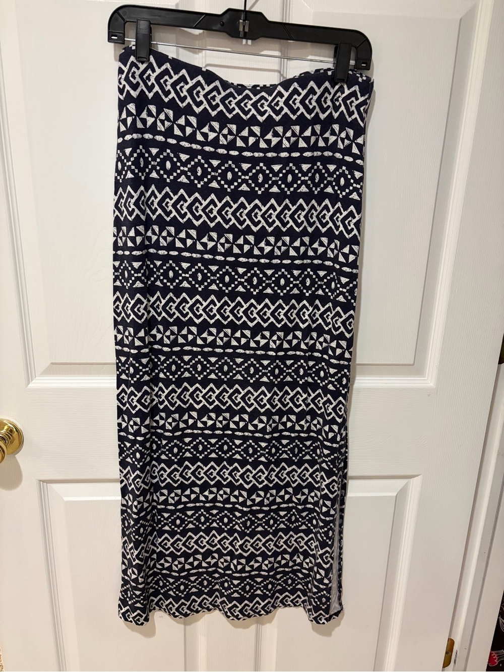 Loft Navy White Long Geometric Skirt Size S